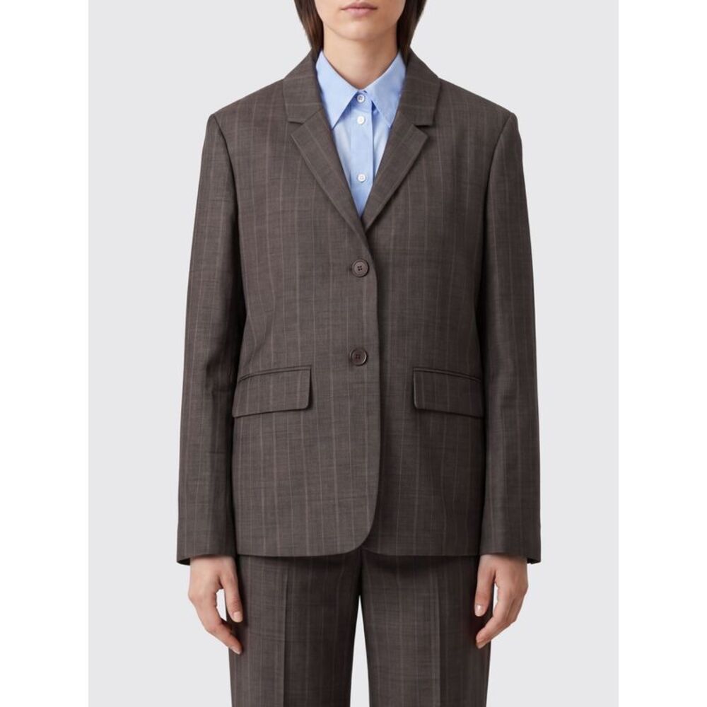 Ganni Women Ganni Single-Breasted Pinstripe Wool Blazer